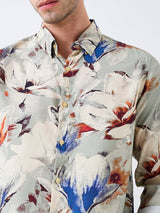 Men Shirt Print Grey Slim Fit