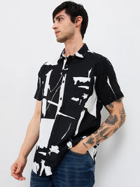 Men Black Slim Fit Printed Half Sleeve Shirt