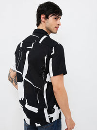 Men Black Slim Fit Printed Half Sleeve Shirt