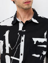 Men Black Slim Fit Printed Half Sleeve Shirt