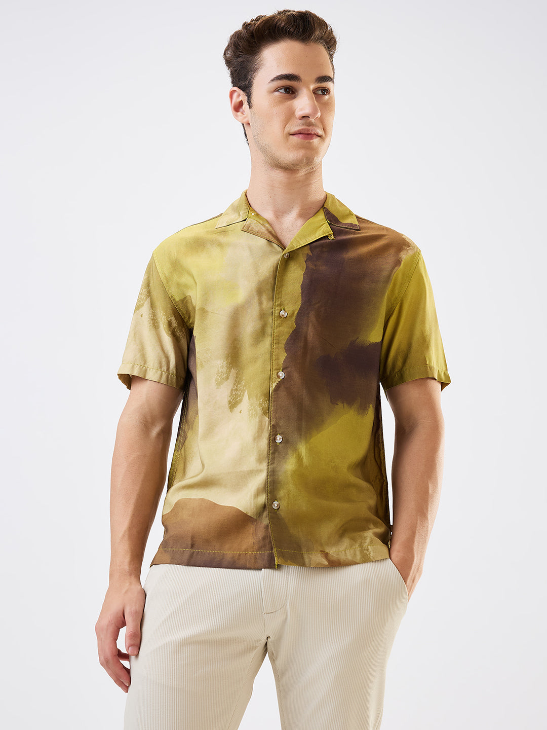 Men Shirt Print Green Relaxed Fit