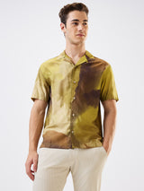 Men Shirt Print Green Relaxed Fit