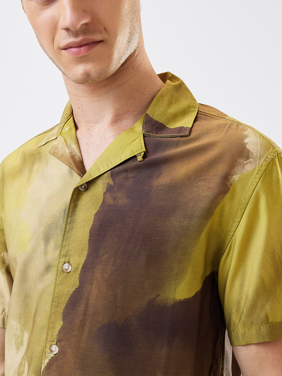 Men Shirt Print Green Relaxed Fit
