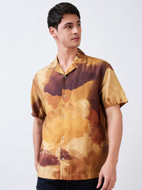 Men Shirt Print Brown Relaxed Fit