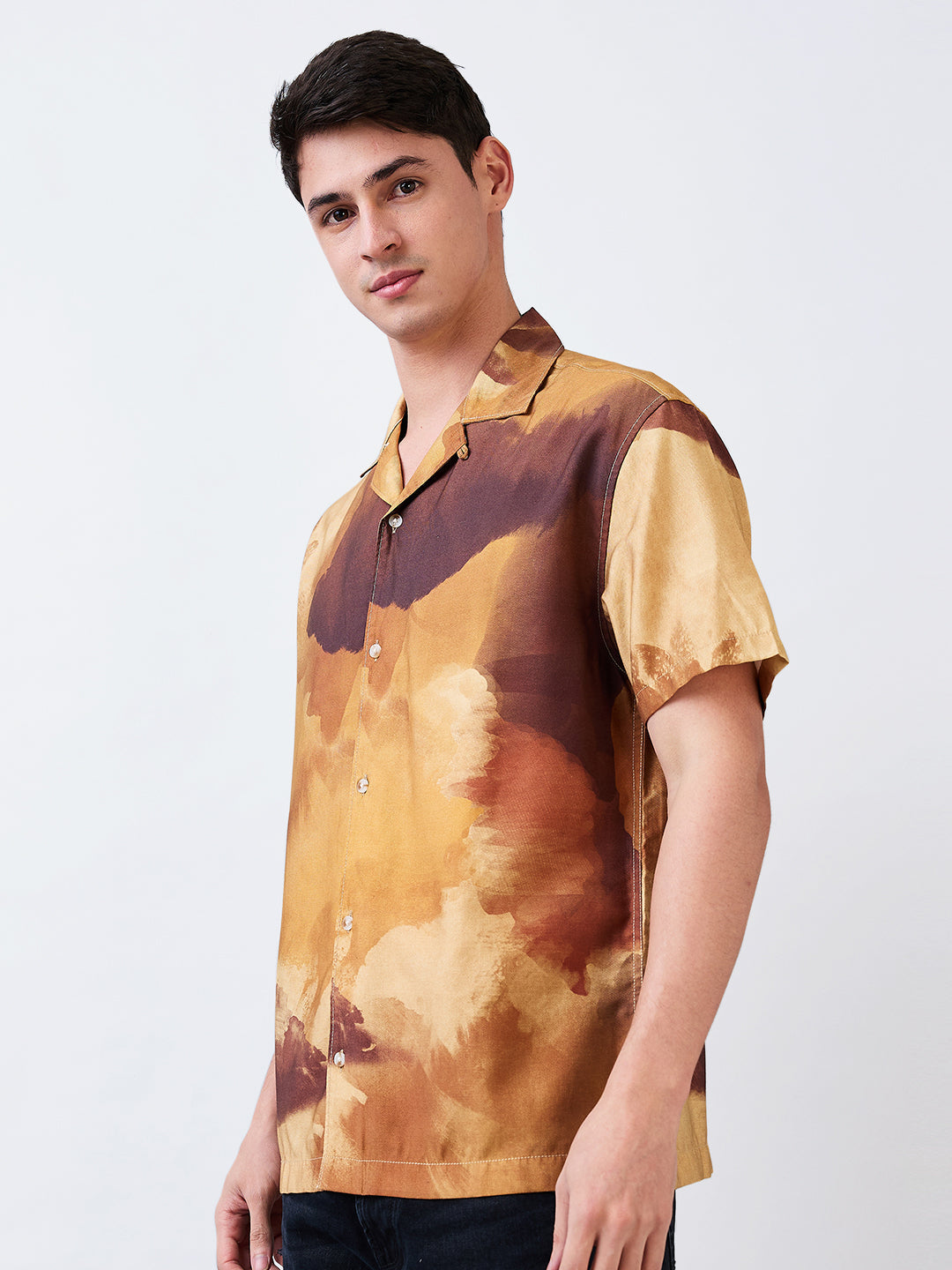 Spykar Brown Relaxed Fit Printed Half Sleeve Shirt For Men