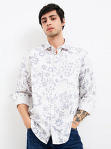 Men Shirt Print Grey Slim Fit
