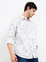 Men Shirt Print Grey Slim Fit