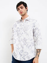 Men Shirt Print Grey Slim Fit