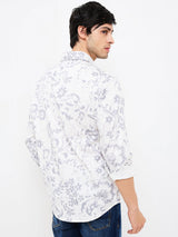 Men Shirt Print Grey Slim Fit