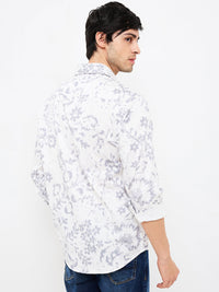 Men Shirt Print Grey Slim Fit