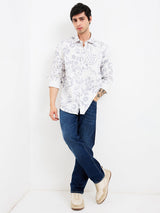 Men Shirt Print Grey Slim Fit