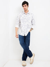 Men Shirt Print Grey Slim Fit