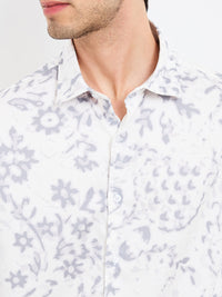 Men Shirt Print Grey Slim Fit