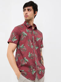 Men Shirt Print Red Slim Fit