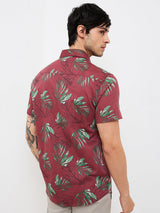 Men Shirt Print Red Slim Fit