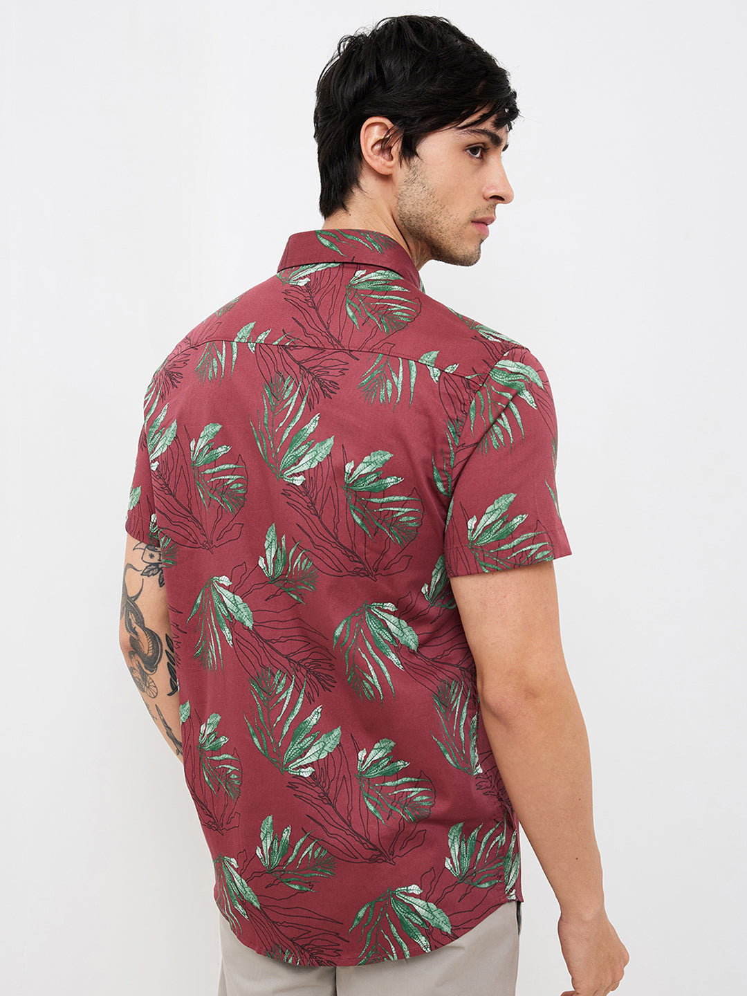 Men Shirt Print Red Slim Fit