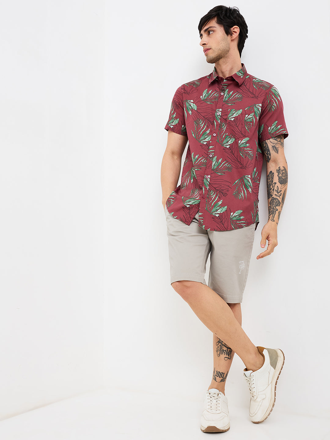 Spykar Red Slim Fit Printed Half Sleeve Shirt For Men