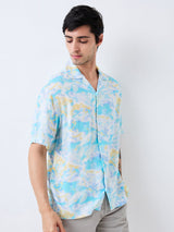 Men Shirt Print Blue Relaxed Fit