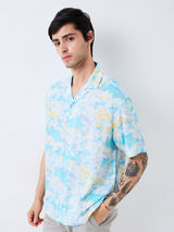 Men Shirt Print Blue Relaxed Fit