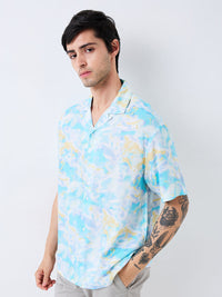 Men Shirt Print Blue Relaxed Fit
