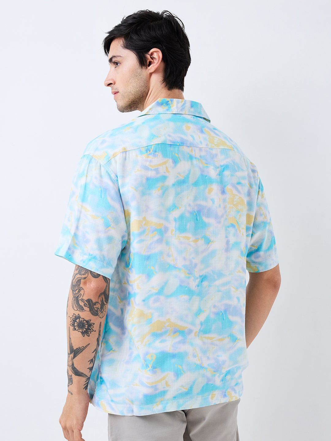 Spykar Blue Relaxed Fit Printed Half Sleeve Shirt For Men