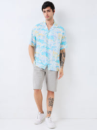 Men Shirt Print Blue Relaxed Fit