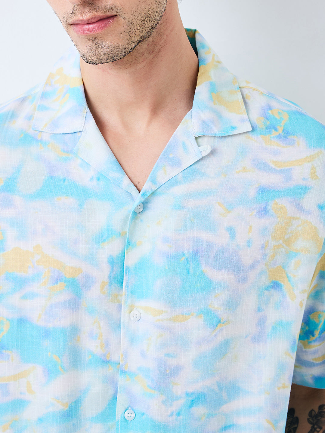 Spykar Blue Relaxed Fit Printed Half Sleeve Shirt For Men