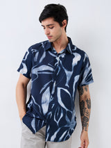 Men Shirt Print Blue Slim Fit