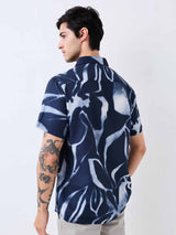 Men Shirt Print Blue Slim Fit