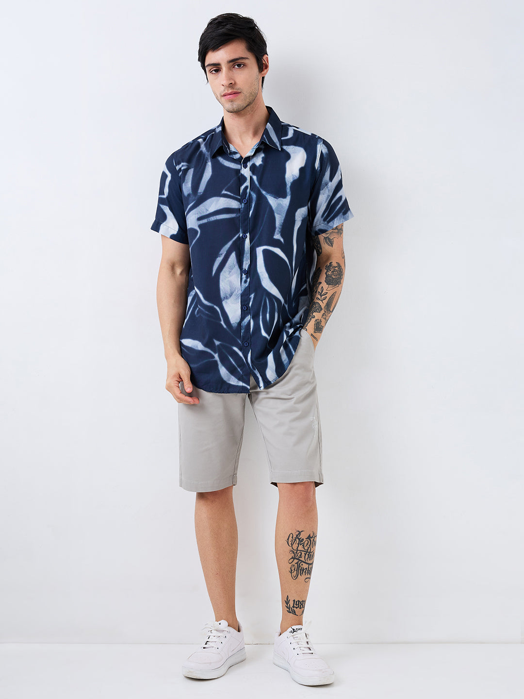 Men Shirt Print Blue Slim Fit