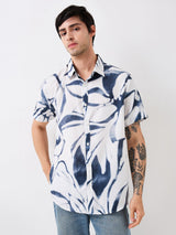 Men Shirt Print White Slim Fit