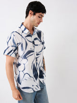 Men Shirt Print White Slim Fit