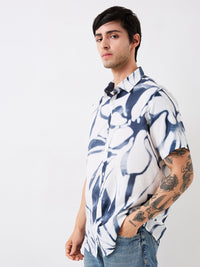 Men Shirt Print White Slim Fit