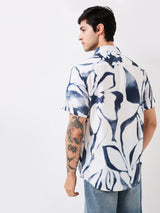 Men Shirt Print White Slim Fit