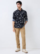 Men Shirt Print Black Slim Fit