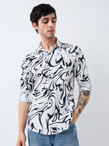 Men Shirt Print White Slim Fit