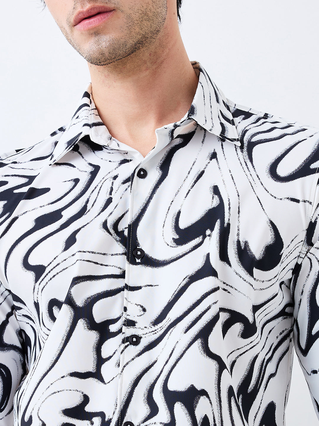 Men Shirt Print White Slim Fit