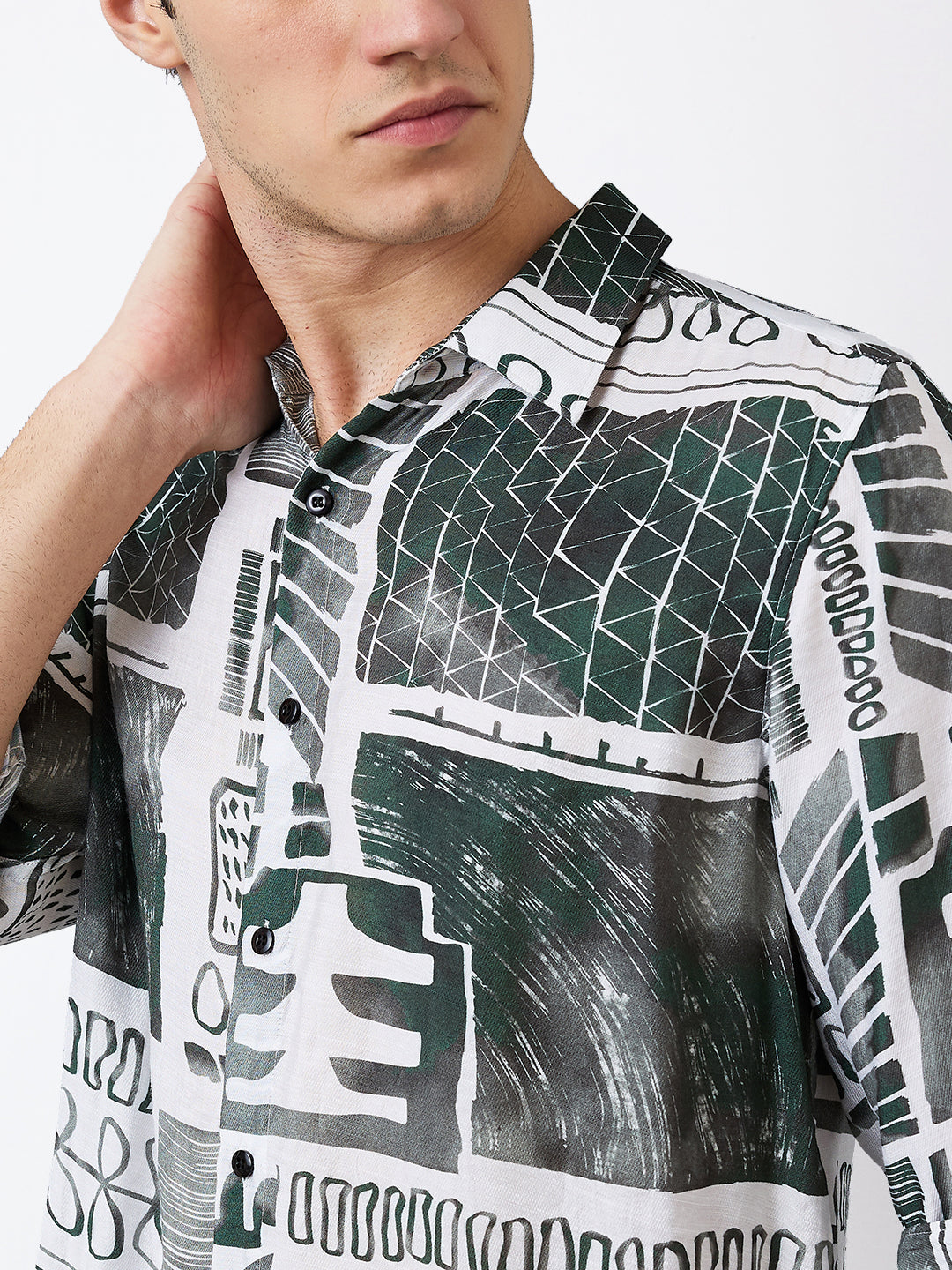 Men Shirt Print White Slim Fit