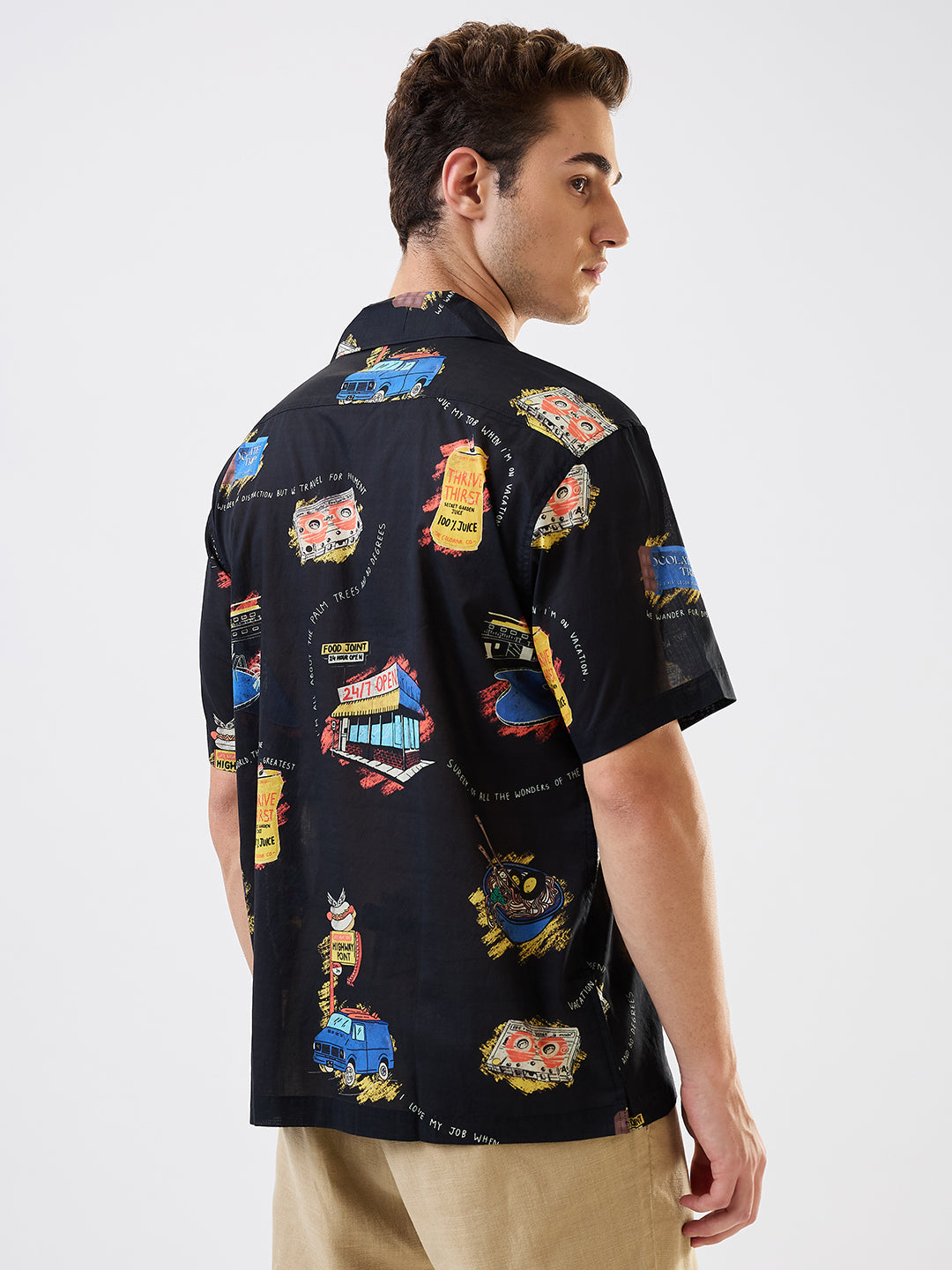 Spykar Black Relaxed Fit Printed Half Sleeve Shirt For Men