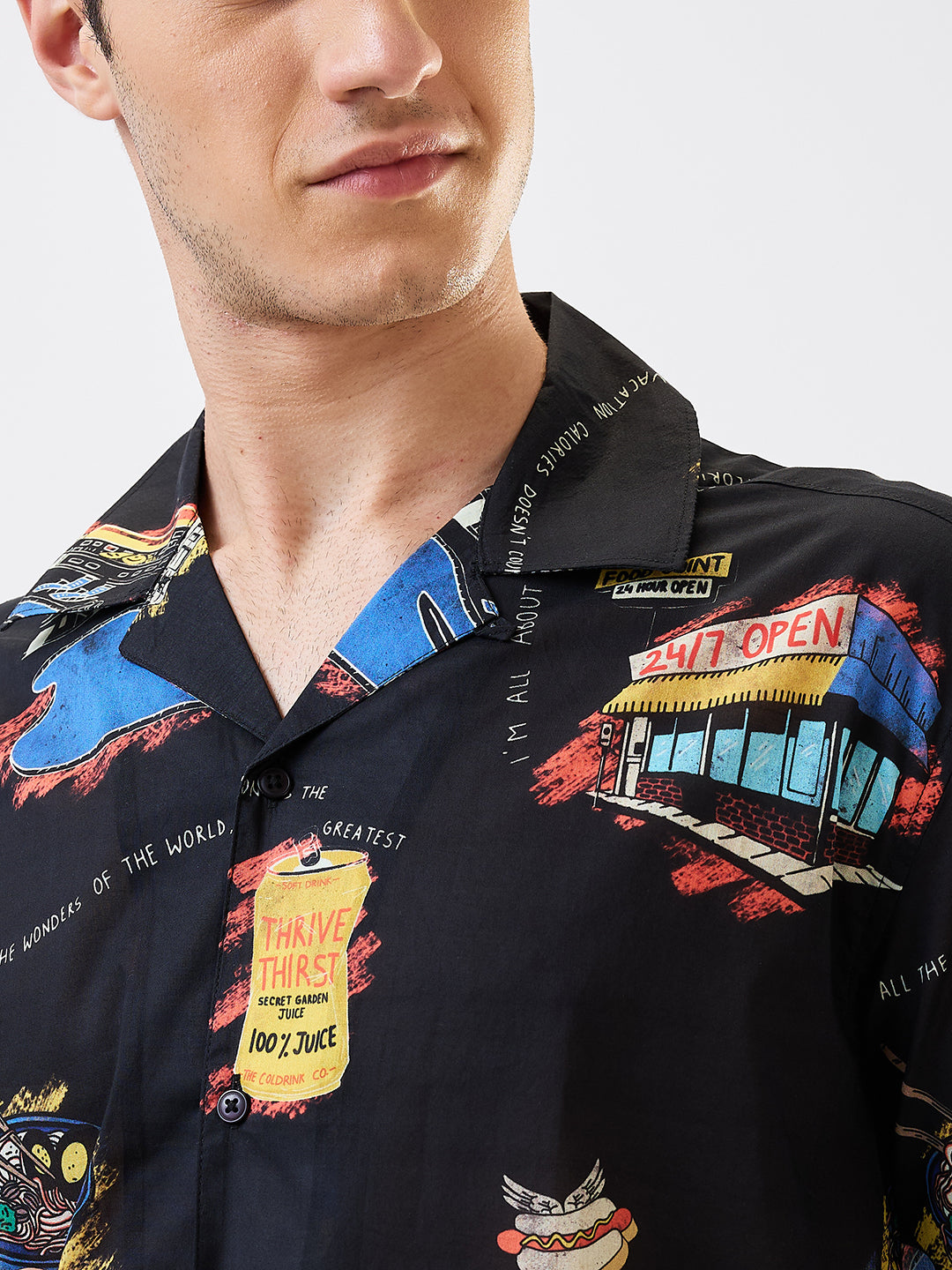 Spykar Black Relaxed Fit Printed Half Sleeve Shirt For Men