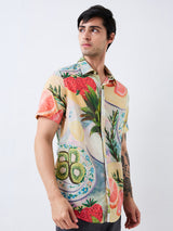 Men Shirt Print Blue Slim Fit
