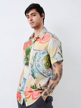 Men Shirt Print Blue Slim Fit