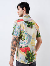 Men Shirt Print Blue Slim Fit