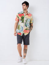 Men Shirt Print Blue Slim Fit