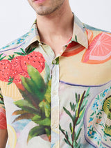 Men Shirt Print Blue Slim Fit