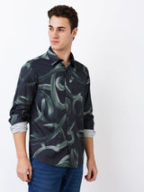 Men Shirt Print Black Slim Fit