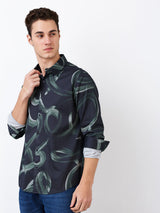 Men Shirt Print Black Slim Fit
