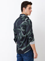Men Shirt Print Black Slim Fit