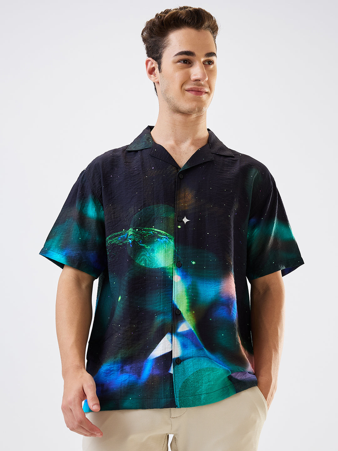 Spykar Black Relaxed Fit Printed Half Sleeve Shirt For Men