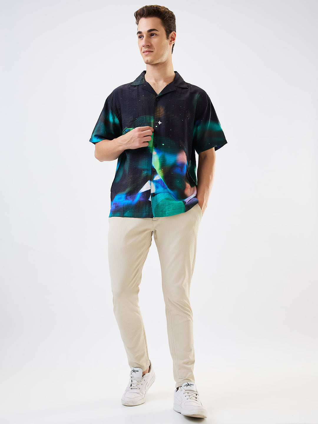 Spykar Black Relaxed Fit Printed Half Sleeve Shirt For Men